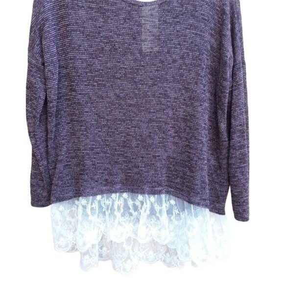 90's Wrangler Western Grunge Marled Knit Oversized Tunic Top  Lace Hem Wine Sz S - Picture 7 of 12